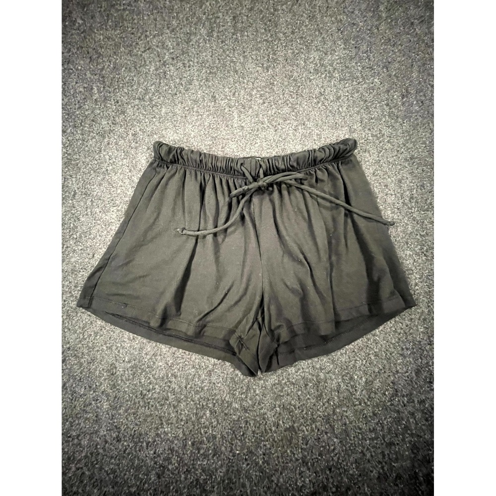 Yellow Talk Lounge Shorts Women Medium Black Pleated Drawstring Waist Sleepwear